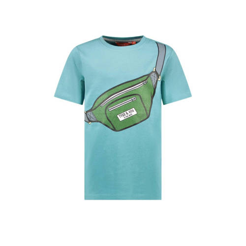 TYGO & vito T-shirt Toby met printopdruk aquablauw Jongens Polyester Ronde hals - 110/116