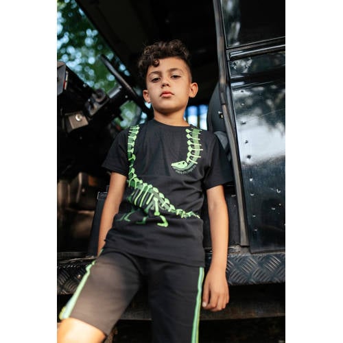 TYGO & vito T-shirt Toby met printopdruk zwart groen Jongens Polyester Ronde hals 92