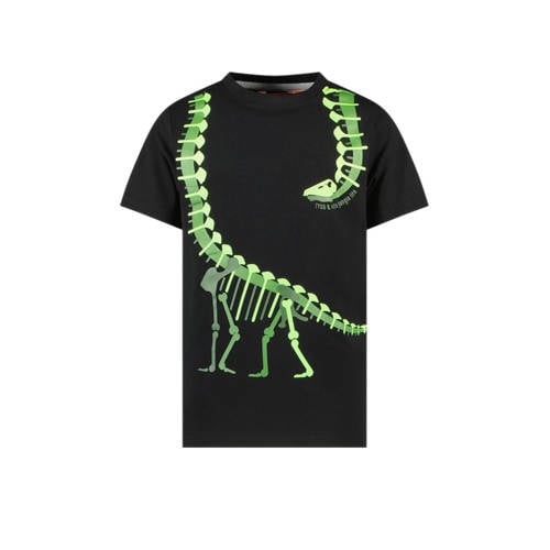 TYGO & vito T-shirt Toby met printopdruk zwart/groen Jongens Polyester Ronde hals