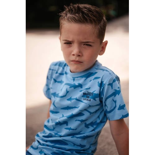 TYGO & vito T-shirt Thijs met all over print lichtblauw Jongens Katoen Ronde hals 92