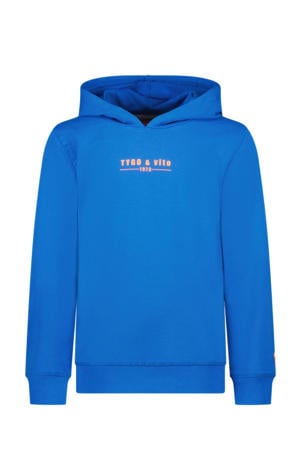 hoodie Hugo met logo felblauw