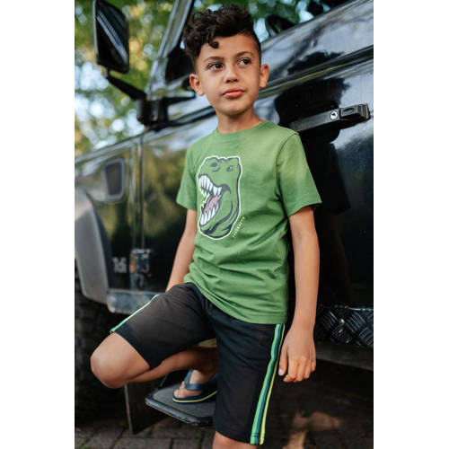 TYGO & vito regular fit sweatshort Bing met zijstreep zwart neongroen Korte broek 92