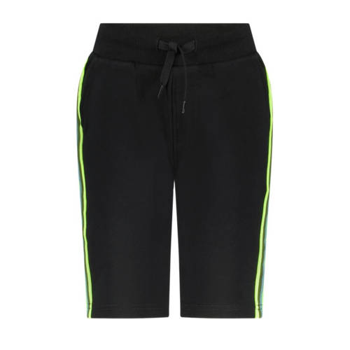 TYGO & vito regular fit sweatshort Bing met zijstreep zwart/neongroen Korte broek