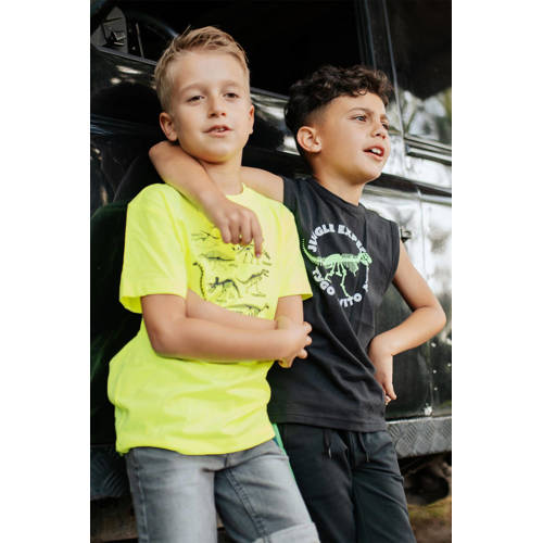 TYGO & vito T-shirt James met printopdruk neongeel Jongens Katoen Ronde hals 92