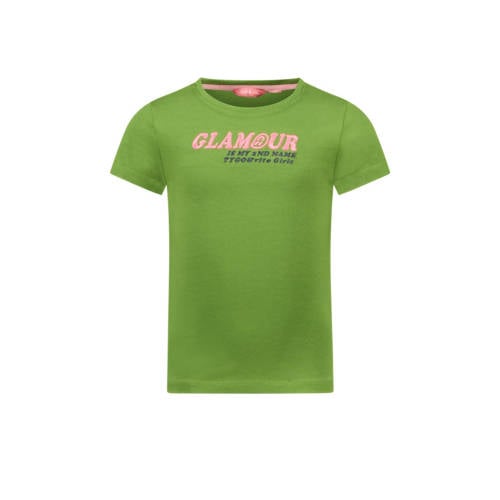 TYGO & vito T-shirt Jill met tekst en borduursels olijfgroen Meisjes Biologisch katoen Ronde hals