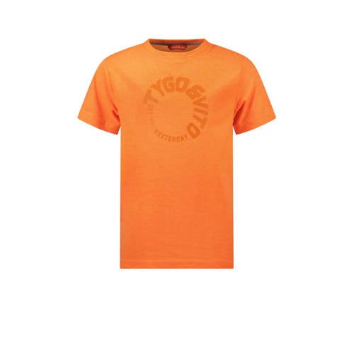 TYGO & vito T-shirt James met logo feloranje Jongens Polyester Ronde hals