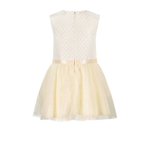 Le Chic baby A-lijn jurk SYMMI met all over print en plooien goud Meisjes Polyester Ronde hals 68