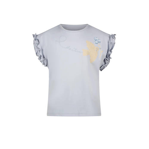 Le Chic T-shirt NOPALY met printopdruk en ruches lichtblauw Meisjes Stretchkatoen Ronde hals - 104