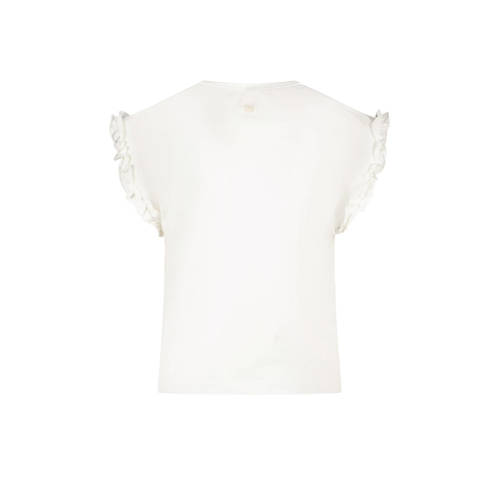 Le Chic T-shirt NOPALY met printopdruk en ruches wit Meisjes Stretchkatoen Ronde hals 140