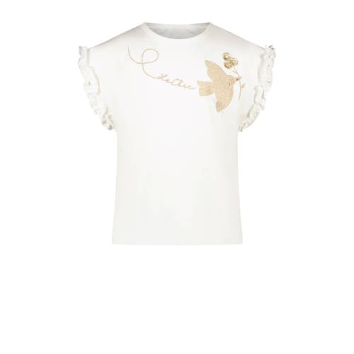 Le Chic T-shirt NOPALY met printopdruk en ruches wit Meisjes Stretchkatoen Ronde hals