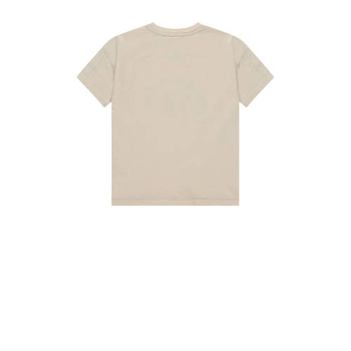 Stains&Stories T-shirt met printopdruk ecru oranje zwart Jongens Katoen Ronde hals 86