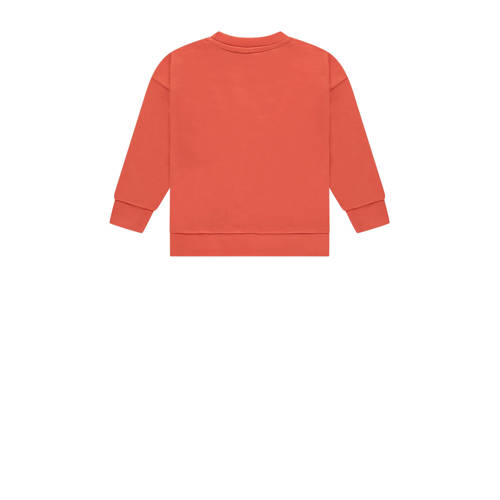 Stains&Stories sweater met printopdruk oranje Jongens Biologisch katoen Ronde hals 86