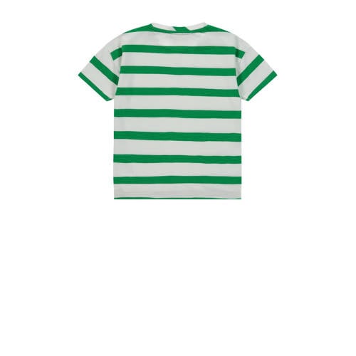 Stains&Stories gestreept T-shirt groen grijs Jongens Stretchkatoen Ronde hals 86