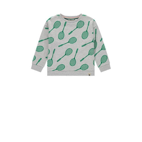 Stains&Stories sweater met all over print grijs/groen All over print