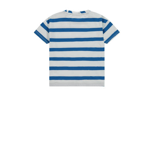 Stains&Stories gestreept T-shirt blauw grijs Jongens Stretchkatoen Ronde hals 86