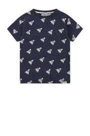 thumbnail: Blauw, donkerblauw en ecru jongens Stains&Stories T-shirt van stretchkatoen met korte mouwen, ronde hals en drukknoopsluiting