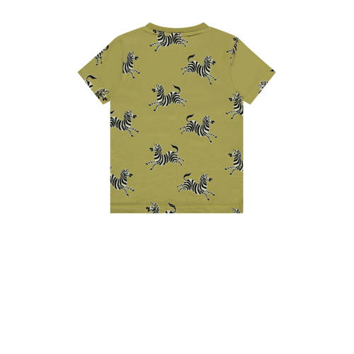 Stains&Stories T-shirt met all over print groen zwart Jongens Katoen Ronde hals 122