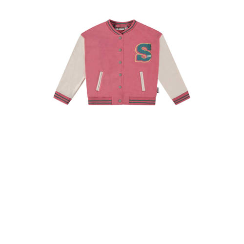 Stains&Stories baseball jacket roze/wit Jas Meisjes Biologisch katoen Opstaande kraag