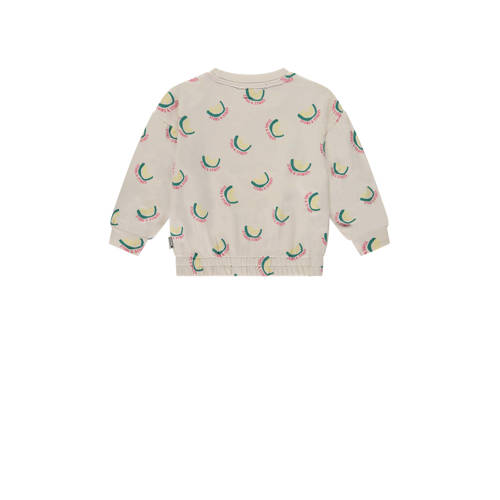 Stains&Stories sweater met all over print ecru groen geel Meisjes Katoen Ronde hals 86