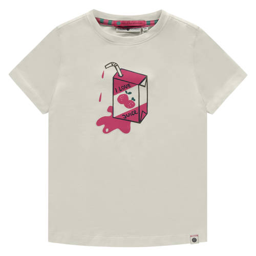 Stains&Stories T-shirt met printopdruk ecru/roze Meisjes Stretchkatoen Ronde hals - 104