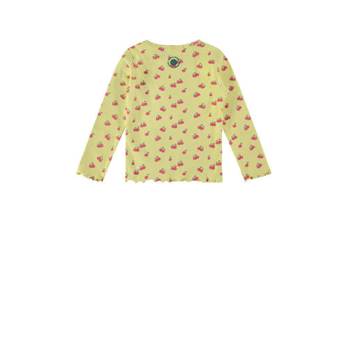 Stains&Stories longsleeve met fruitprint lichtgeel roze Meisjes Katoen Ronde hals 86
