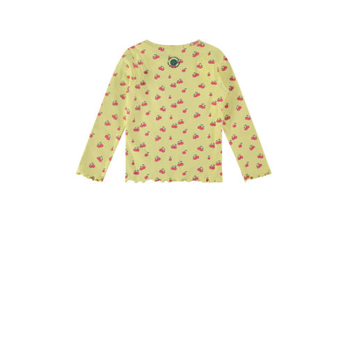 Stains&Stories longsleeve met fruitprint lichtgeel roze Meisjes Katoen Ronde hals 104