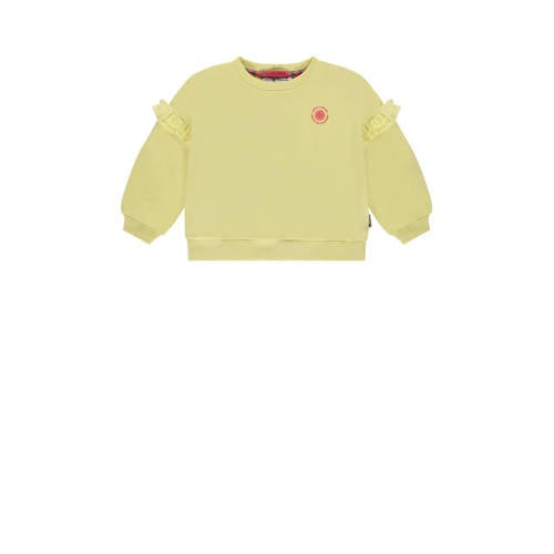 Stains&Stories sweater met printopdruk en ruches lichtgeel/roze Meisjes Katoen Ronde hals - 104