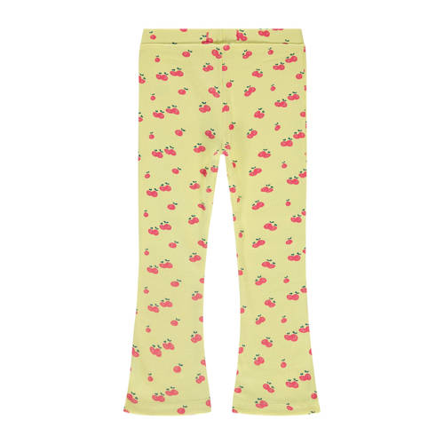 Stains&Stories flared broek met all over print lichtgeel roze Meisjes Katoen 86