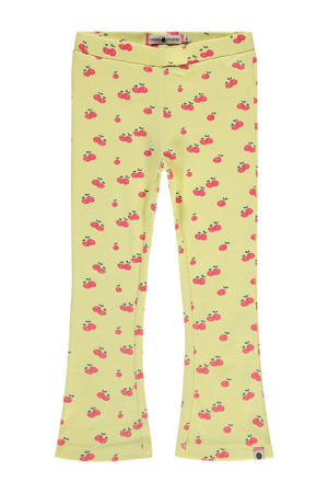 flared broek met all over print lichtgeel/roze
