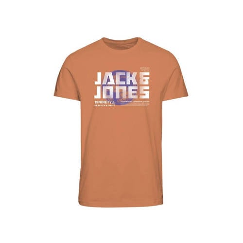 JACK & JONES JUNIOR T-shirt JCOPHOTO met logo bruinoranje Jongens Katoen Ronde hals