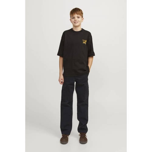 jack & jones JUNIOR loose fit cargobroek JPSTKANE JJHARLOW zwart Jongens Stretchkatoen 128