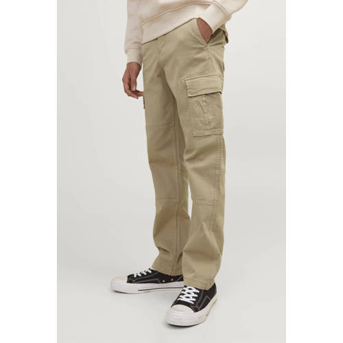 jack & jones JUNIOR loose fit cargobroek JPSTKANE JJHARLOW beige Jongens Stretchkatoen 128