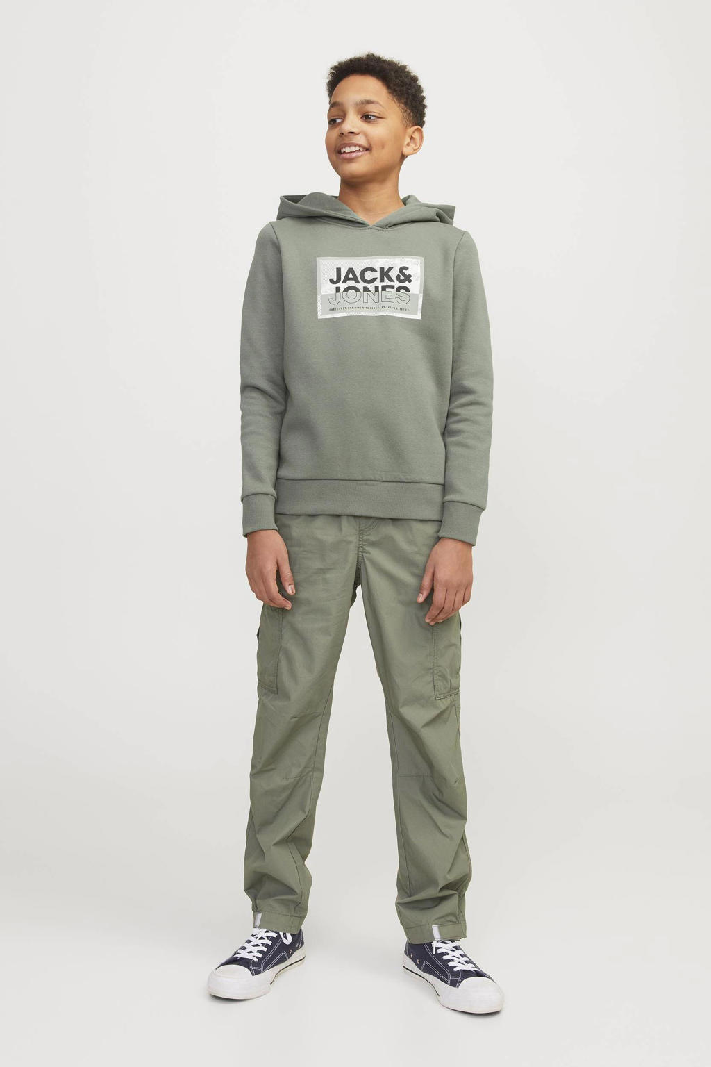 JACK & JONES JUNIOR hoodie JCOLOGAN met logo zachtgroen