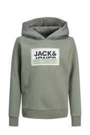 thumbnail: Groene jongens JACK & JONES JUNIOR hoodie van sweat materiaal met logo dessin, lange mouwen en capuchon