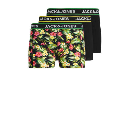 JACK & JONES JUNIOR boxershort JACPINK FLOWERS - set van 3 zwart/groen/geel Jongens Stretchkatoen