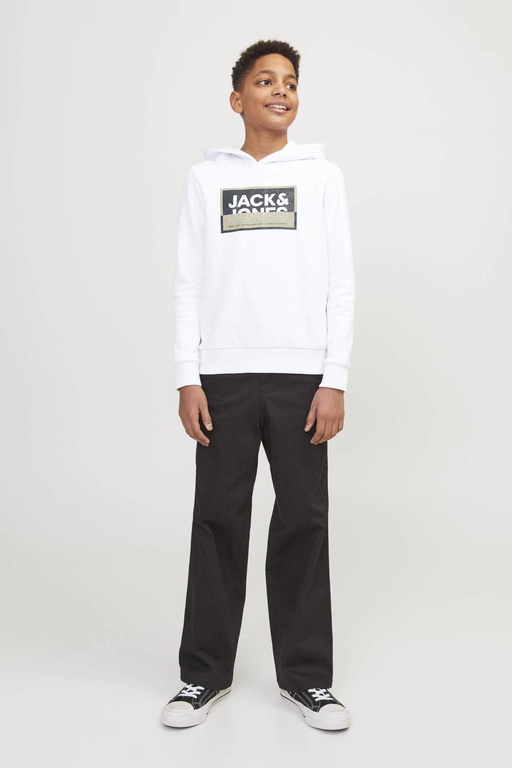 JACK & JONES JUNIOR hoodie JCOLOGAN met logo wit