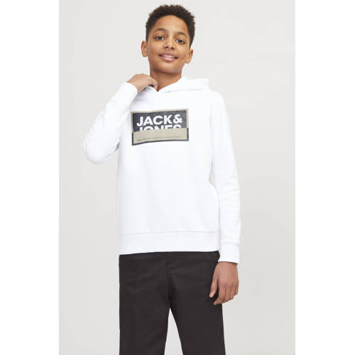 jack & jones JUNIOR hoodie JCOLOGAN met logo wit Sweater Logo 140