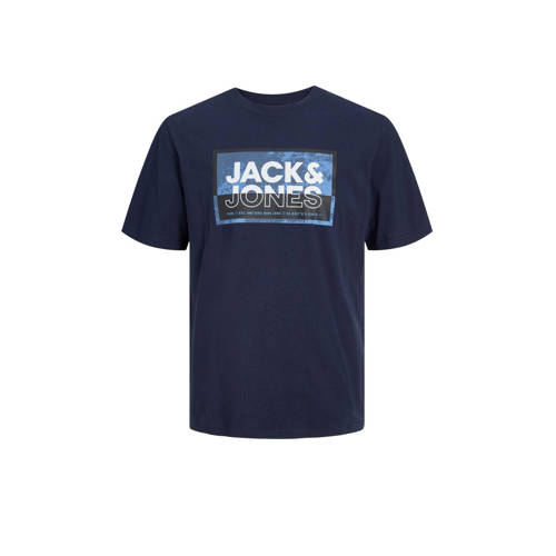 JACK & JONES JUNIOR T-shirt JCOLOGAN met logo donkerblauw Jongens Katoen Ronde hals