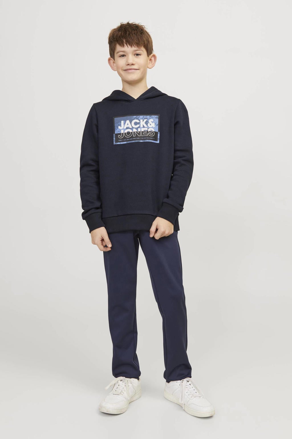 JACK & JONES JUNIOR hoodie JCOLOGAN met logo donkerblauw
