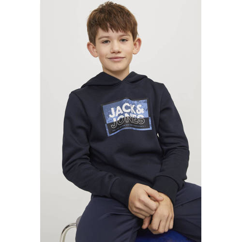 jack & jones JUNIOR hoodie JCOLOGAN met logo donkerblauw Sweater Logo 128