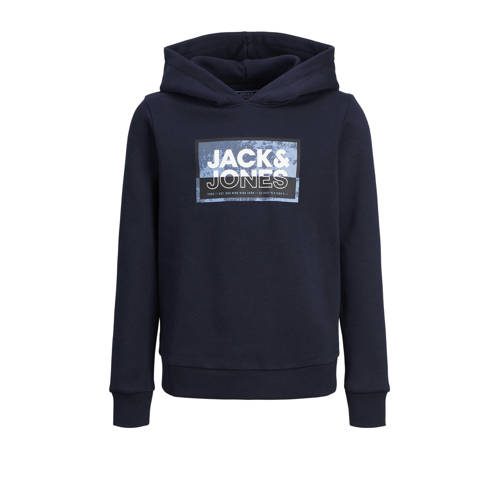 JACK & JONES JUNIOR hoodie JCOLOGAN met logo donkerblauw Sweater Logo