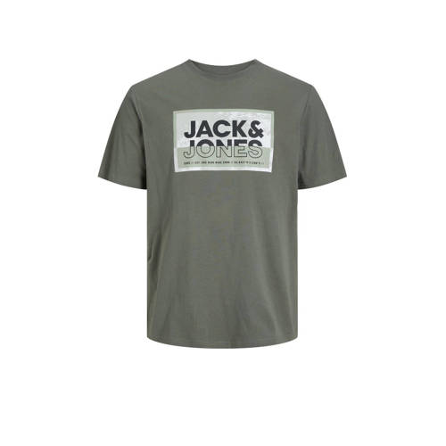 JACK & JONES JUNIOR T-shirt JCOLOGAN met logo agave groen Jongens Katoen Ronde hals