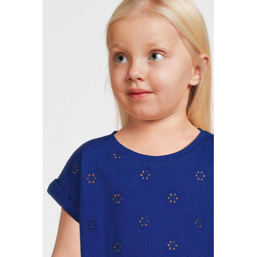 Stains&Stories gebloemd T-shirt helderblauw Meisjes Stretchkatoen Ronde hals 140