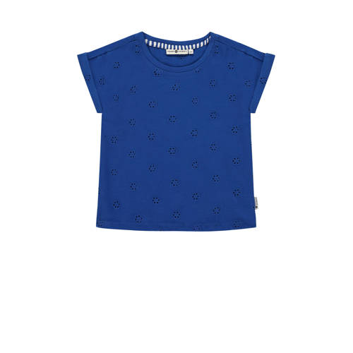 Stains&Stories gebloemd T-shirt helderblauw Meisjes Stretchkatoen Ronde hals - 104