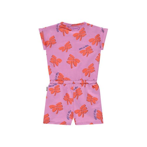 Stains&Stories jumpsuit met all over print paars oranje Meisjes Stretchkatoen Ronde hals 86