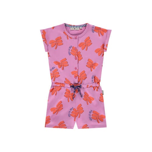 Stains&Stories jumpsuit met all over print paars/oranje Meisjes Stretchkatoen Ronde hals