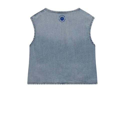 Stains&Stories gilet blauw Meisjes Stretchdenim Ronde hals Effen 104