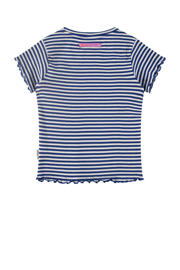 thumbnail: Blauw, donkerblauw en witte meisjes Stains&Stories gestreept T-shirt van stretchkatoen met korte mouwen, ronde hals en drukknoopsluiting