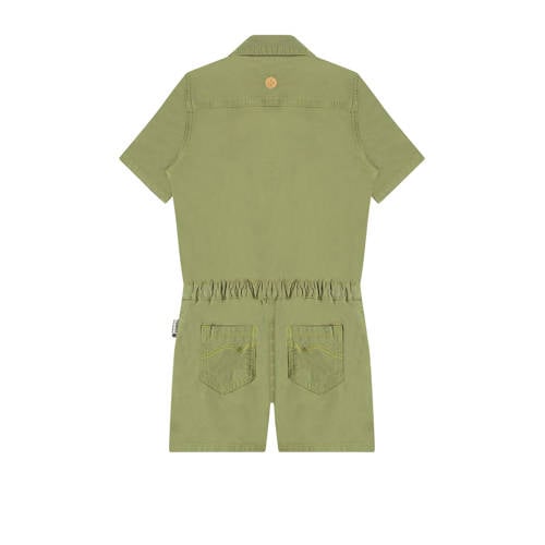 Stains&Stories playsuit olijfgroen Meisjes Stretchkatoen Klassieke kraag 98