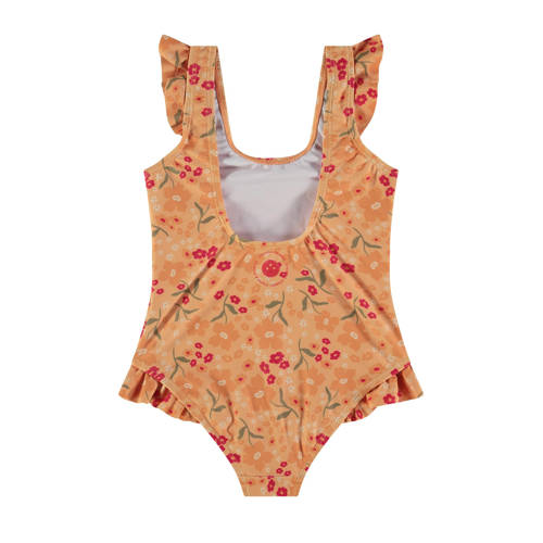 Stains&Stories badpak met all over print en ruches oranje Meisjes Polyester 122